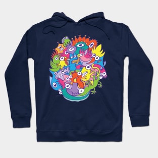 Funny monsters parade in doodle art style Hoodie